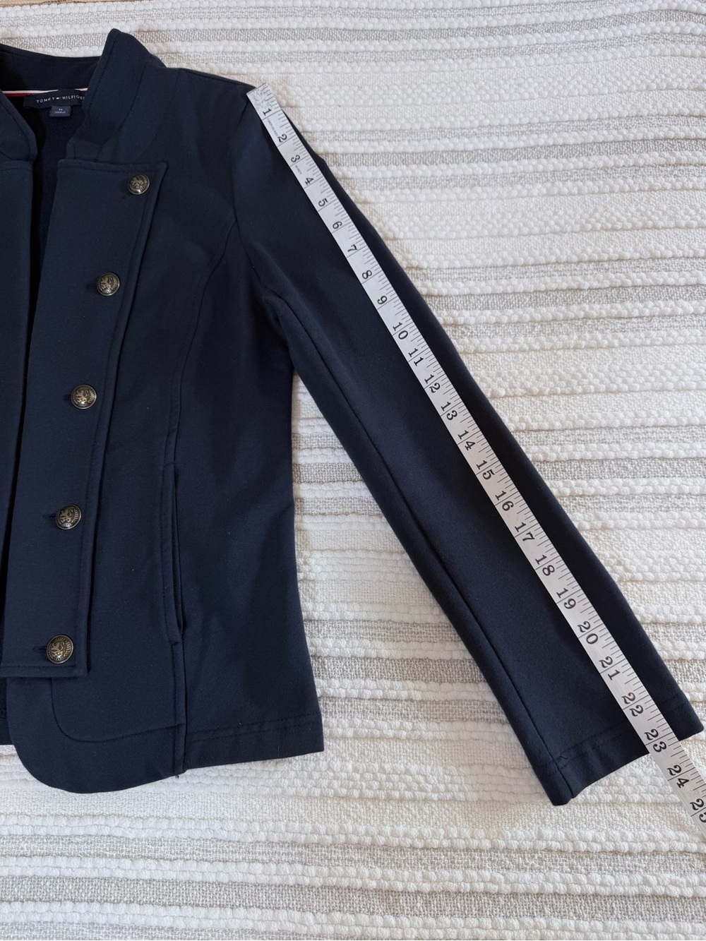 Tommy Hilfiger Military Band Jacket Navy Stand Collar Knit Blazer Gold Buttons M - Picture 13 of 15